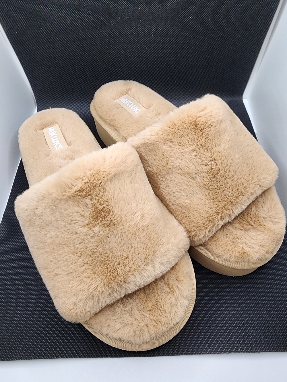 Muk Luks Women's Plush Slide Sandals in Camel